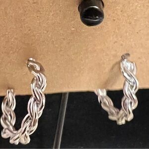 Elegant Silver Braided Hoop Earrings NWOT